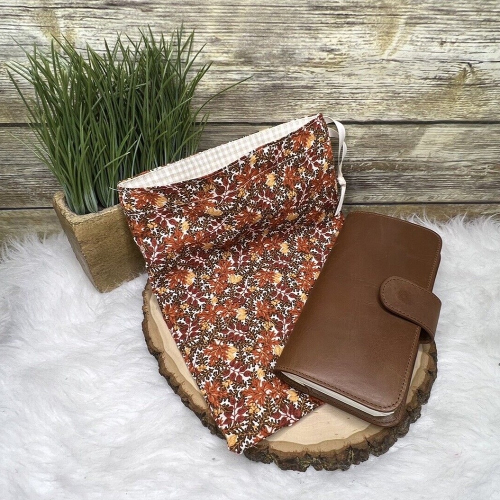 Fall Autumn Foliage Leaves Print Planner Cotton Drawstring Pouch Hobonichi